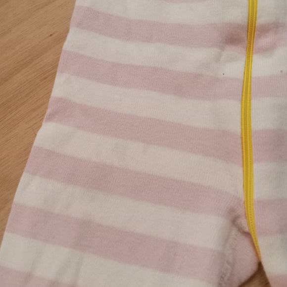 9-18m Hanna Andersson Pink and White Striped with Yellow Trim Onesie 100%O-C - Picture 2 of 6